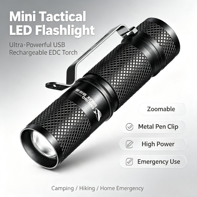 Edc Carry Flashlight - SMILING SHARK 초강력 미니 전술 LED
